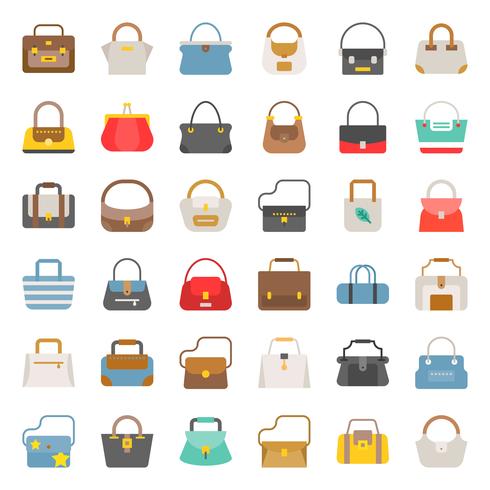 Fashion Bag solid icon in various style such as tote bag, athletic bag, boho, barrel set 2 vector