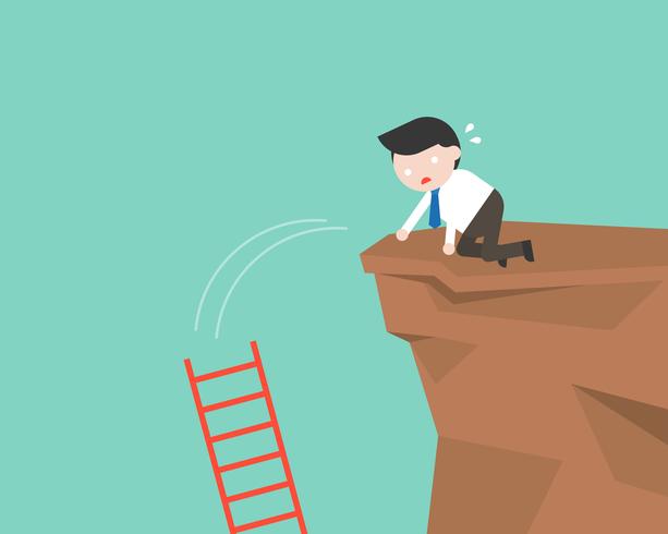 Businessman drop ladder in a cliff, mistake concept vector