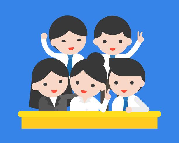 Happy business person take photo together, teamwork concept vector