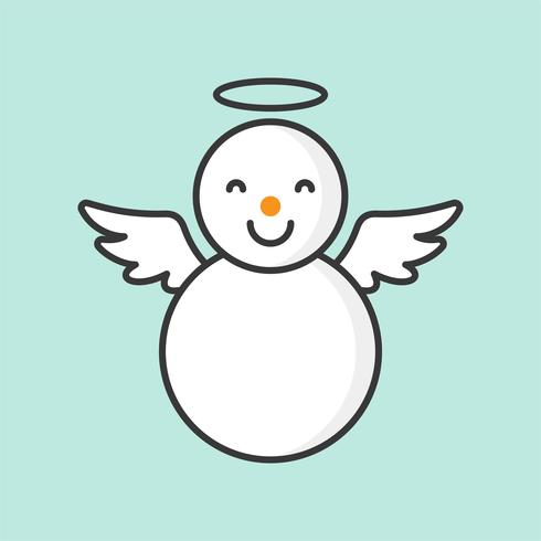 Muñeco de nieve con anillo de ángel y alas, icono de contorno relleno para tema de Navidad vector