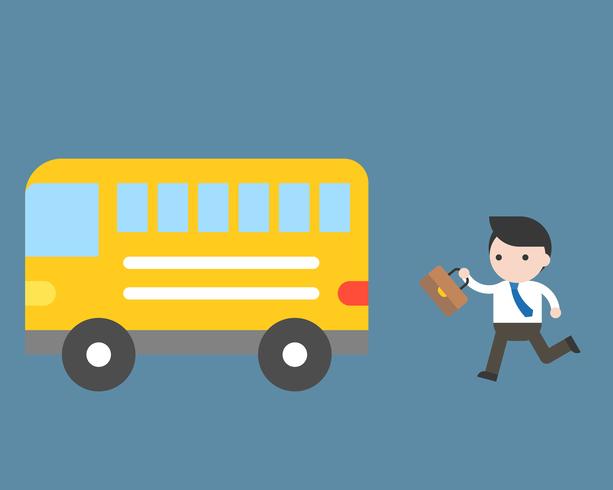 Businessman running to bus, routine daily life concept vector