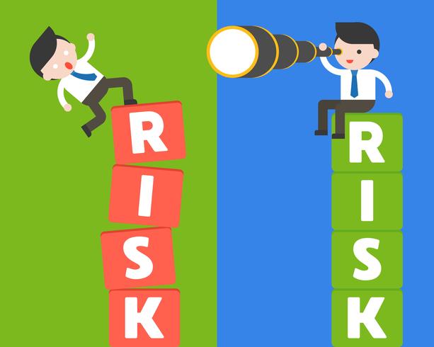 Businessman sit on risk block with binocular  vector