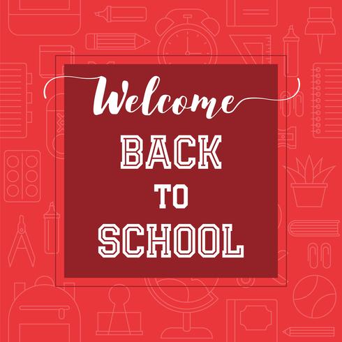 welcome back to school typography on school supplies outline background vector