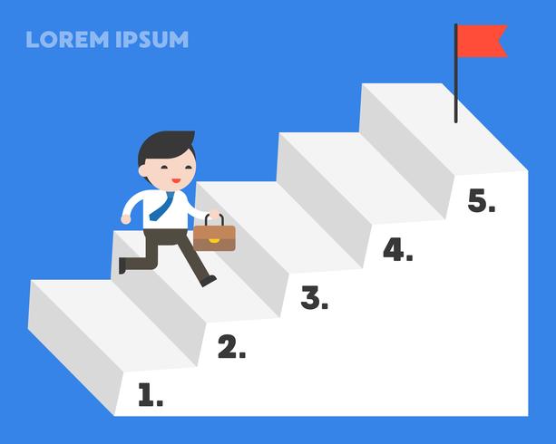 Businessman running up by step of stair to reach goal vector