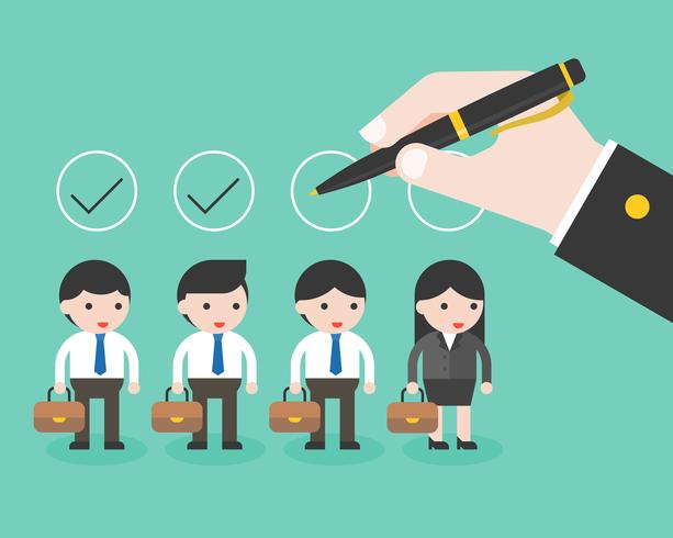 business hand holding pen check on circle over business characters vector