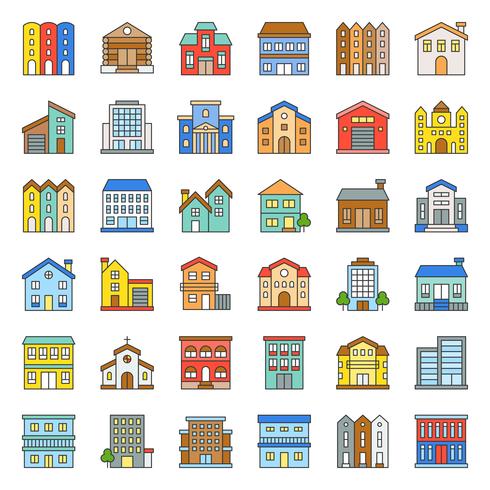 conjunto de iconos de contorno de construcción de edificios 2/3 vector