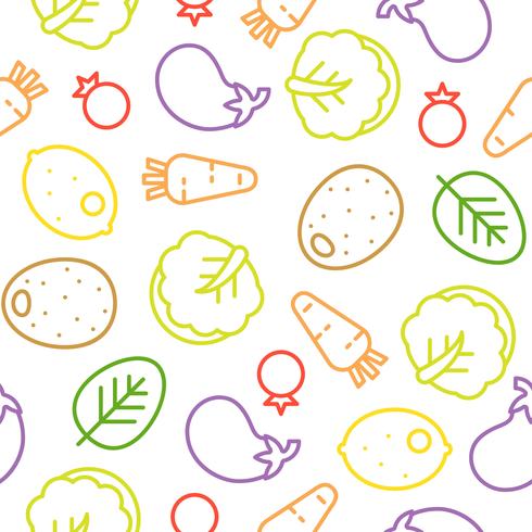Colorful vegetable line seamless pattern, Chinese cabbage, eggplant, lemon vector