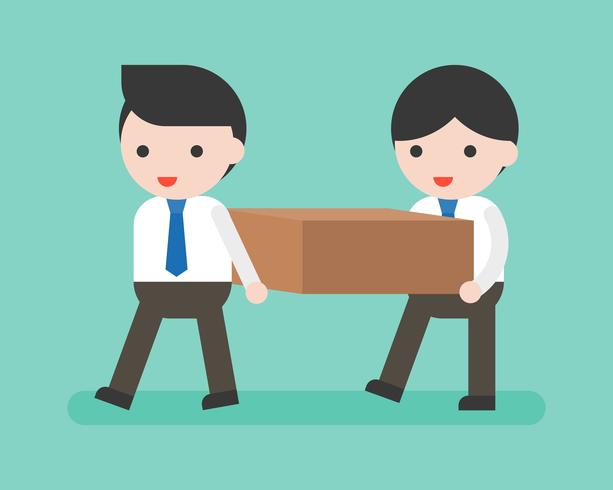 Two businessmen carrying a block, flat design vector