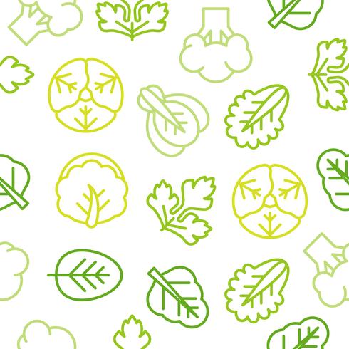 Seamless Outline vegetable pattern such as broccoli, lettuce vector