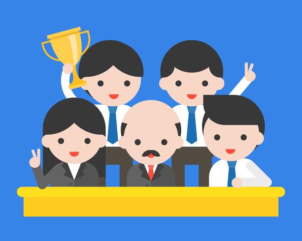 Group of happy business people, CEO and his team winning award vector