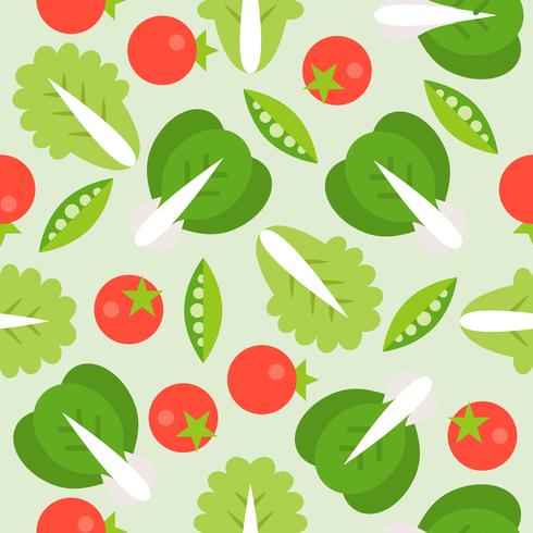 Lechuga, tomate y haba de soja de patrones sin fisuras, estilo vegetal estilo plano vector