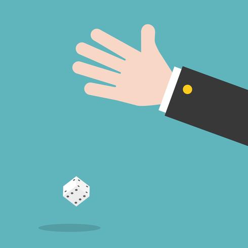 hand and dice, flat design vector gambling concept