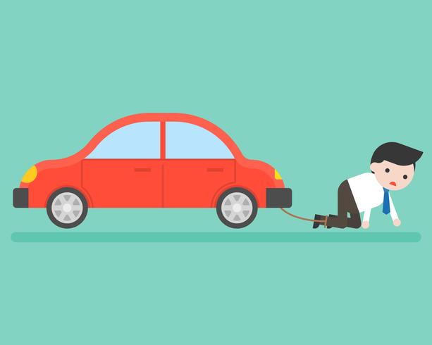 Businessman chained with car, burden about finance from car installment concept vector