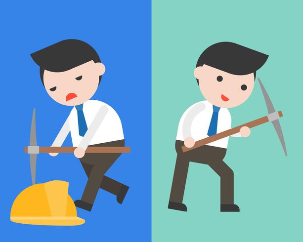 Cute Businessman or manager with pick axe in two mode vector