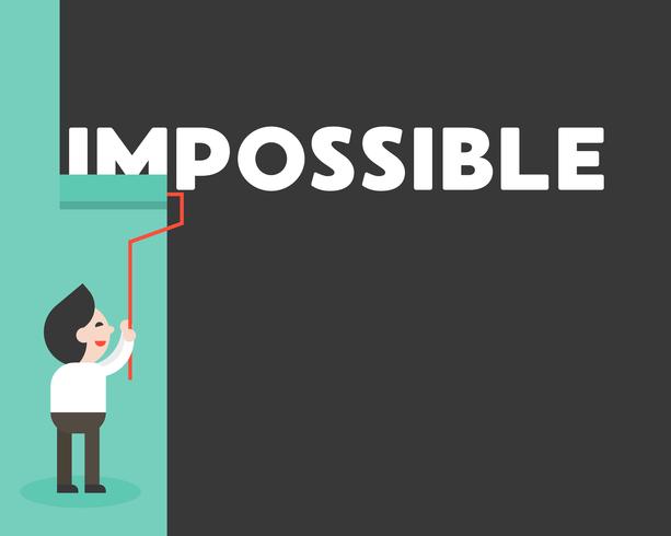 Businessman painting wall to erase impossible word, motivation concept vector