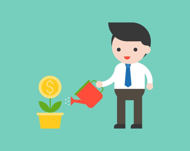 Businessman holding watering can watering plant business situation vector