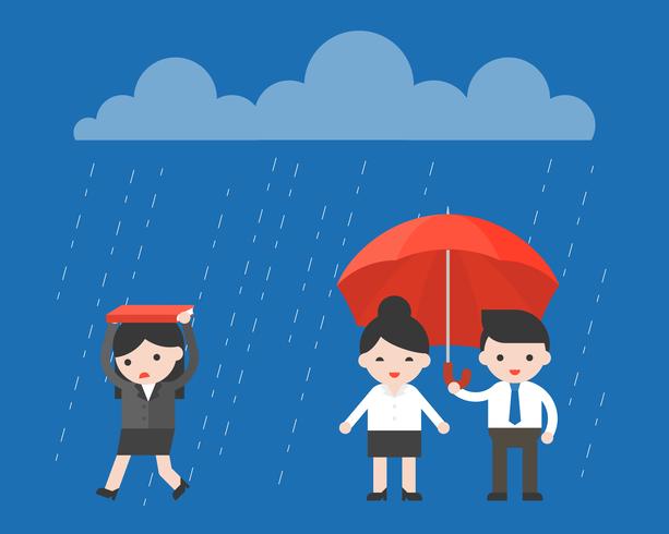 Single Businesswoman walking under the rain vector