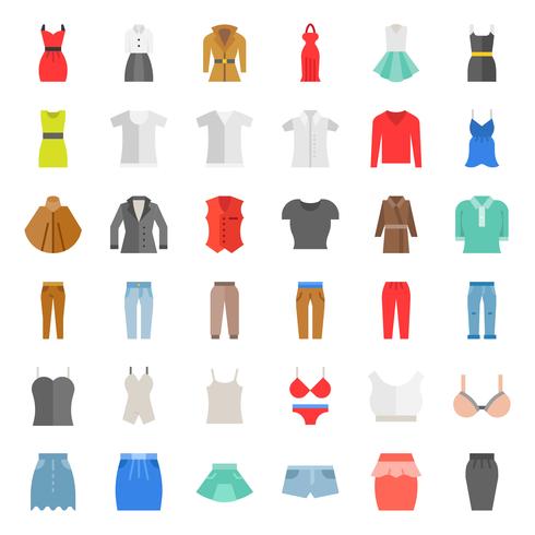 Conjunto de iconos, ropa, bolsos, zapatos y accesorios femeninos 1 vector