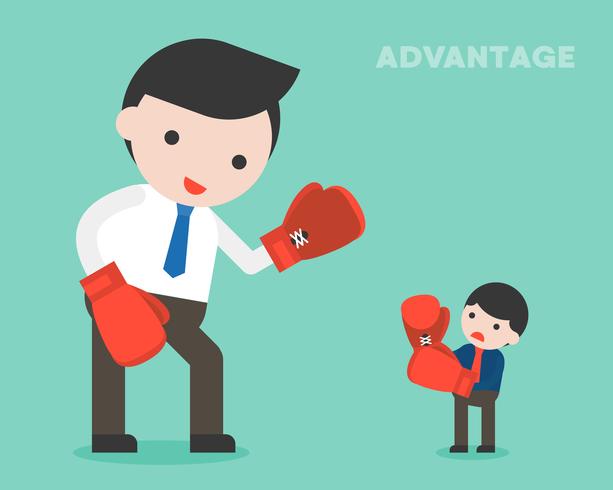 Tiny businessman fighting with giant business woman by boxing vector