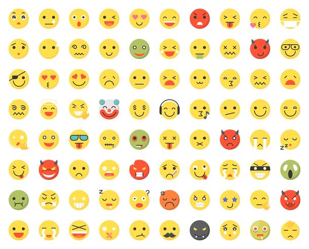 Conjunto de varios emoji con diferentes caras y expresiones. vector