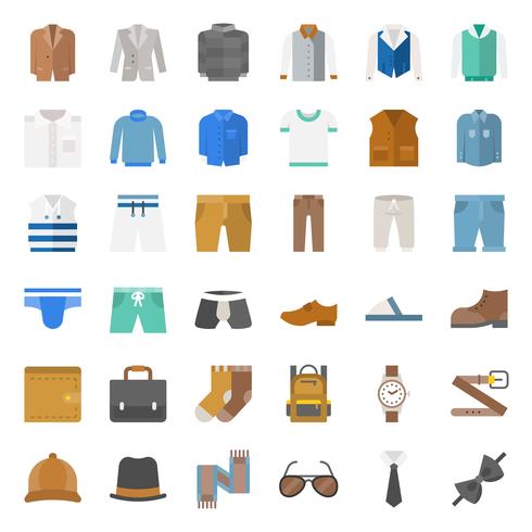 Male clothes and accessories flat icon set 1 vector