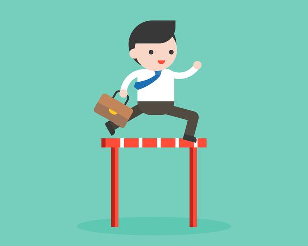 Businessman jumping cross obstacle vector