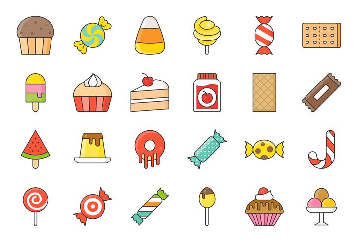 Sweets and candy icon set 22 filled outline style vector