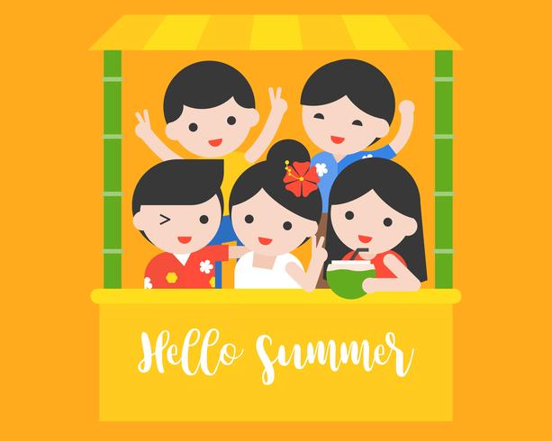 Happy people with Casual summer costume, hello summer concept vector