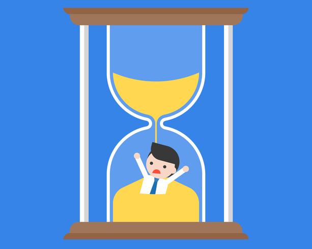 Businessman flooded in hourglass, time management concept vector