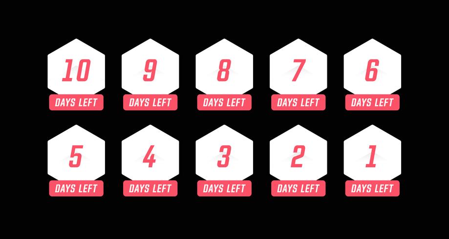 Simple hexagon number days left countdown vector