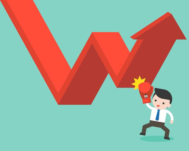 Businessman punch graph up, vector business situation concept about crisis