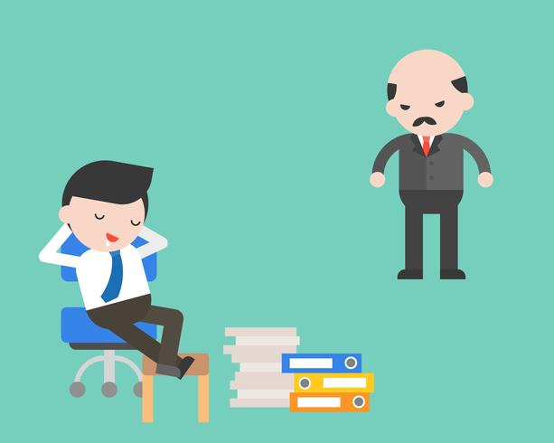 Slack off businessman with angry boss, business concept vector