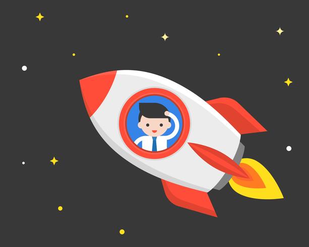 Businessman journey in a rocket in space, business concept searching for new chance vector