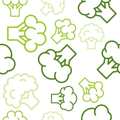 Broccoli outline seamless pattern on white background, vegetable wallpaper set vector