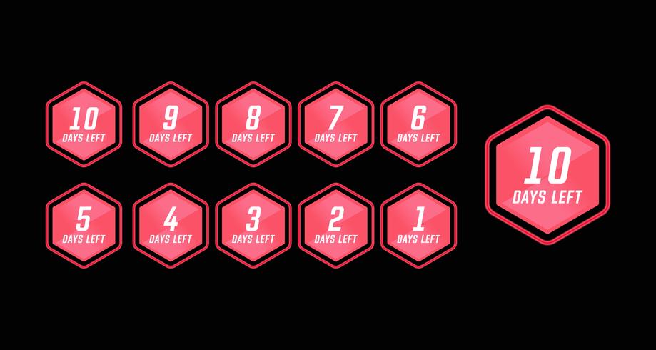 Number days left countdown in pink hexagon modern technology style simple design vector