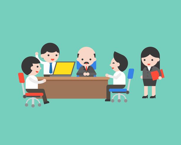 Cute businessman team meeting conference with CEO in office vector