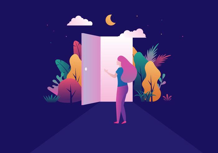 Girl Opening Door vector