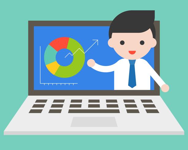 Businessman present donut chart in laptop screen vector
