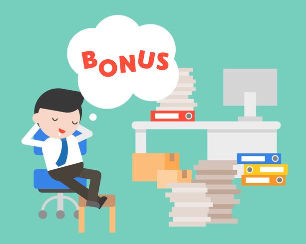 Lazy Businessman day dreaming about bonus, business concept vector