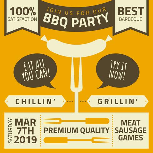 Cute Retro Bbq Poster Vector	