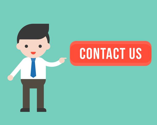 Businessman and contact us button, material for website and business vector