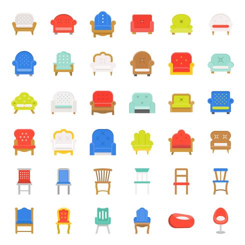 Sofá y silla, conjunto de iconos de diseño plano vector