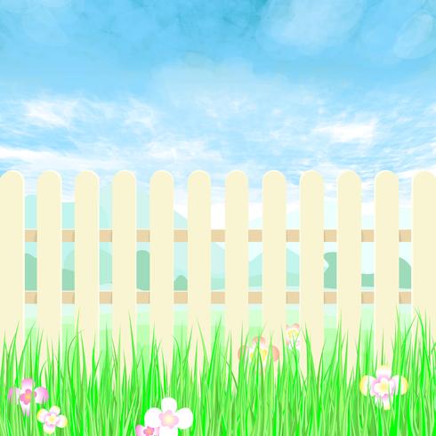 Gardening fence a backyard with blue sky. vector