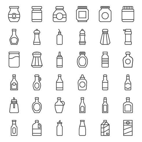 Food and drink container icon set, outline style