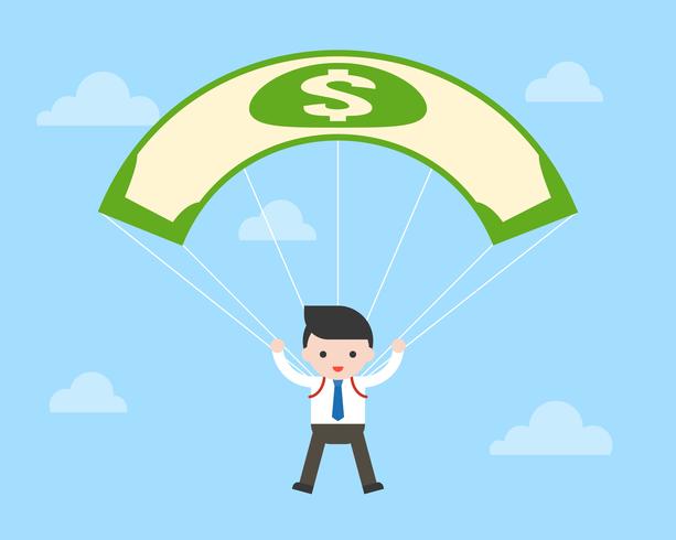 Business man and money dollar banknote parachute flying in sky, business concept vector