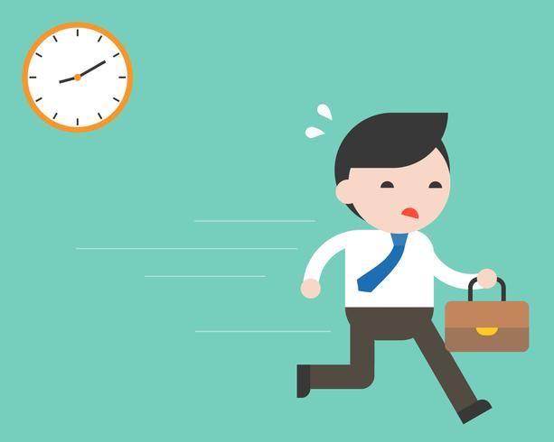 Businessman hurry on work with clock, flat design vector