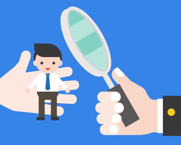 Hand hold magnify glass for choose a man and scan quality vector