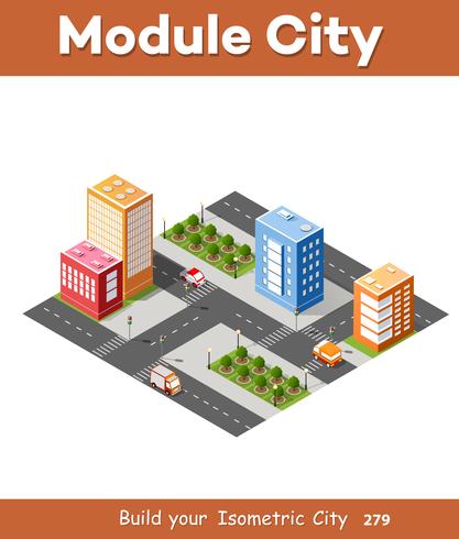 City isometric 3D intersection vector