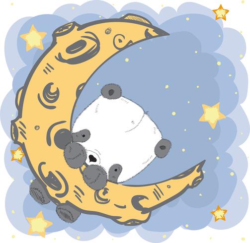 Cute baby Panda on the moon vector