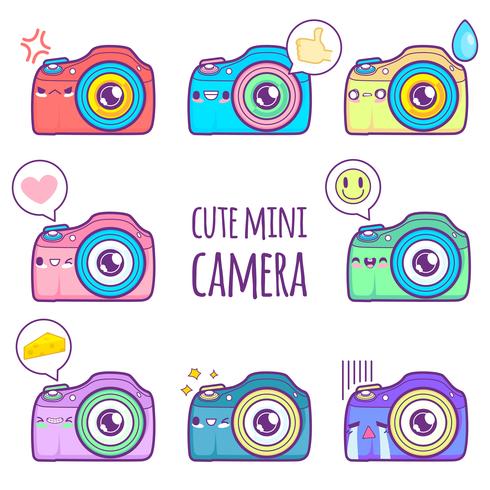 cute camera sticker emoticon vector